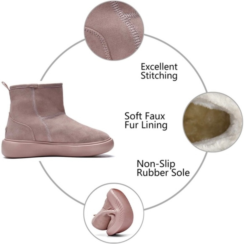 New Womens Winter Fur Lined Suede Ankle Snow Boots Pink​ - Picture 2 of 6